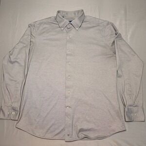 David Donahue Button Down Shirt Mens Large Grey White Micro Pattern Cotton